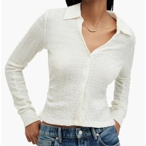 Cotton Emporium Nordstrom Ivory Textured Button Down Long Sleeve Top NWT Medium